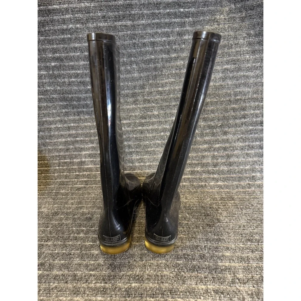 Coach Womens Rain Boots Galoshes Black Knee High Low Heel Pull On Rubber Size 10